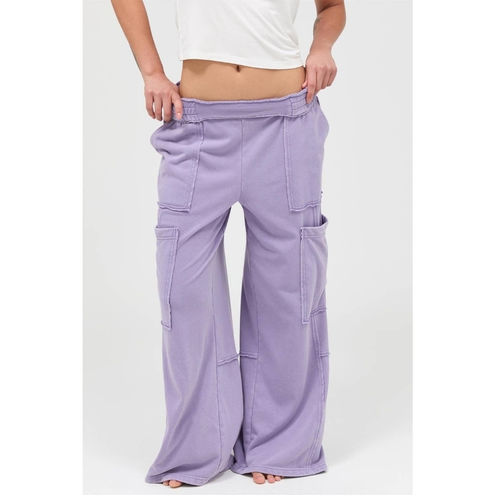 CloudDweller Pastel Purple Mineral Washed Cotton Wide Leg Cargo Sweatpants